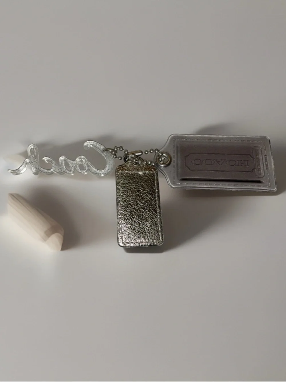 Coach Poppy XL Hang Tag Set, Gray & Silver, Leather & Acrylic
